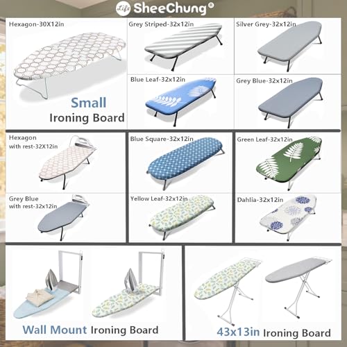 SheeChung Small Ironing Board 12"x32",Mini Ironing Board with Metal Mesh - style: Silver Grey-32x12