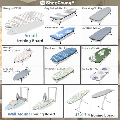 SheeChung Small Ironing Board 12"x32",Mini Tabletop Ironing Board,Foldable - style: Dahlia-32"x12"