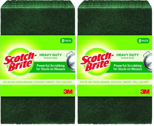 Scotch-Brite Heavy Duty Scouring Pad, Dish Scrubber for Kitchen+ Outdoor, 8 Scrub Pads for Uncoated Pots and Pans, Cast Iron Cooktops, Grill Grates,Oven Racks, BBQ, Durable, Long-Lasting (Pack of 2) - size: 8 Pads (Pack of 2)