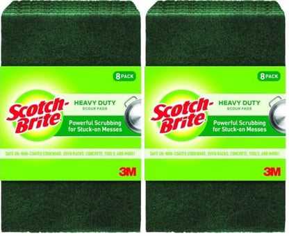 Scotch-Brite Heavy Duty Scouring Pad, Dish Scrubber for Kitchen+ Outdoor, 8 Scrub Pads for Uncoated Pots and Pans, Cast Iron Cooktops, Grill Grates,Oven Racks, BBQ, Durable, Long-Lasting (Pack of 2) - size: 8 Pads (Pack of 2)