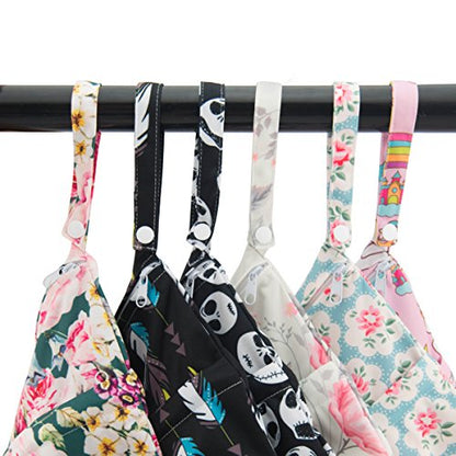 ALVA 2pcs Cloth Diaper Wet Dry Bags Waterproof Reusable with Two Zippered Pockets Travel Beach Pool Daycare Soiled Baby Items Yoga Gym Bag for Swimsuits or Wet Clothes - color: 05Falling feathers and gray chrysanthemums