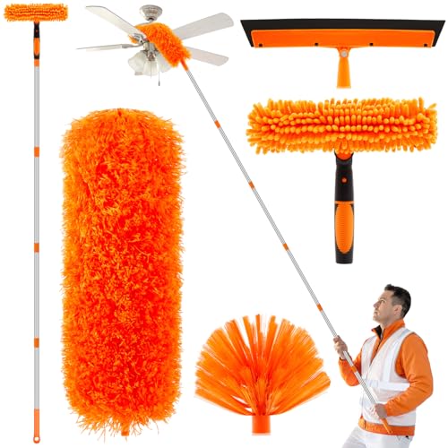 36 Feet High Reach Duster Kit with 2-30 ft Extension Pole for Fans, Orange - color: Orange, size: 36 ft