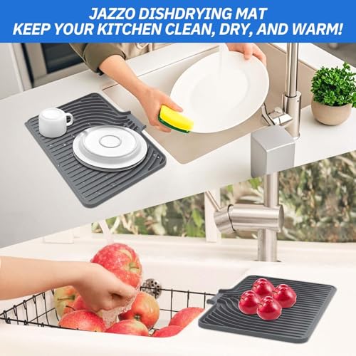 Dish Drying Mat for Kitchen Counter, with Built-in Drain Lip, Food-Grade Silicone, Easy Clean Pad for Countertop Protection, Multi-Functional Use (14.7x10.2, Grey) - color: Gray, style: 14.7x10.2