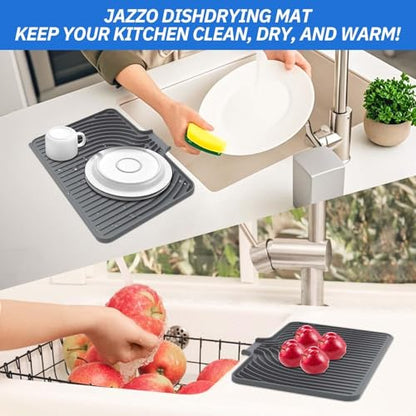 Dish Drying Mat for Kitchen Counter, with Built-in Drain Lip, Food-Grade Silicone, Easy Clean Pad for Countertop Protection, Multi-Functional Use (14.7x10.2, Grey) - color: Gray, style: 14.7x10.2