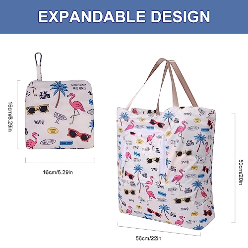 2 Pack Travel Laundry Bag with Handle and Drawstring, Expandable Foldable Dirty Clothes Bags with Hook and Zipper, 23*20 inch, Vacation - color: Vacation