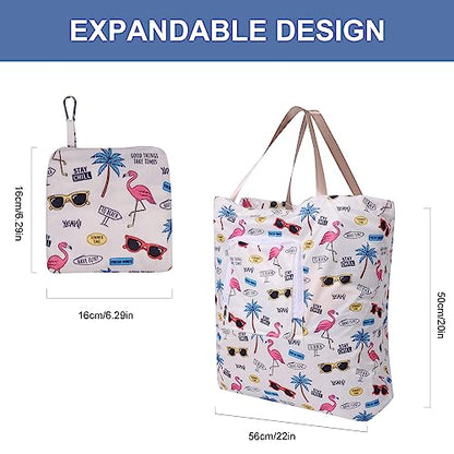 2 Pack Travel Laundry Bag with Handle and Drawstring, Expandable Foldable Dirty Clothes Bags with Hook and Zipper, 23*20 inch, Vacation - color: Vacation
