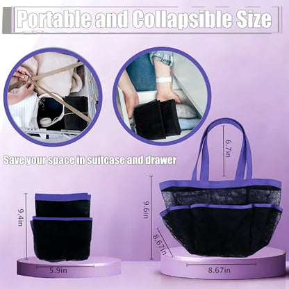 Mesh Shower Caddy Portable - 9 Pockets, Shower Bag for Dorm Room Camping - color: Purple