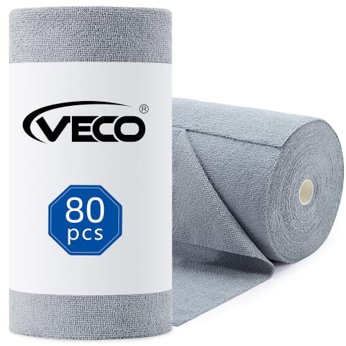 Veco Microfiber Cleaning Cloth Roll 80 PCS Gray, 12" x 12" - color: Gray