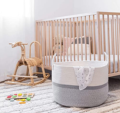 OrganiHaus Round Toy Basket & Blanket Basket, Cotton Rope 20x13" - color: Striped Gray, size: Wide