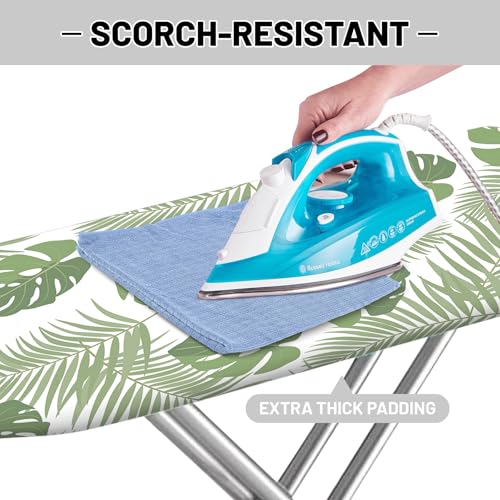 Extra Thick Ironing Board Cover and Pad, 15x54 Ironing Board Cover, Resist Scorching and Staining,Elastic Edges,Green Leaves Tropical Palm Leaf - color: Green Leaf