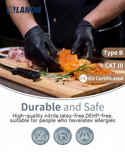 LANON Black Food Safe Disposable Nitrile Gloves,Cooking Gloves,Medium - color: Phantom Black, size: Medium (Pack of 100)