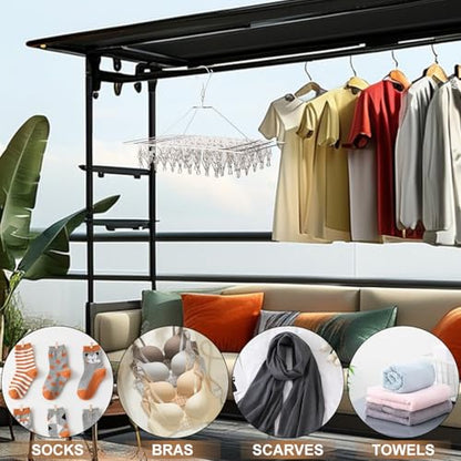 5 Pack 17x10 inch Stainless Steel Drying Rack with 60 Clips, Swivel Sock Drying Rack with Windproof Clips, Stainless Steel Clothes Hanger for Bras, Clothes, Sock & Underwear Towels - size: 5 Pack