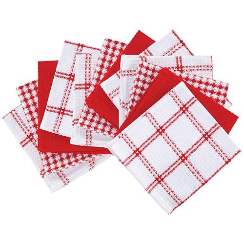 T-Fal Premium Waffle Dish Cloths: Highly Absorbent, Super Soft Long Lasting - 100% Cotton, 12"x13" Towel for Cleaning & Drying, (12-Pack), Red - color: Red, size: 12-Pack