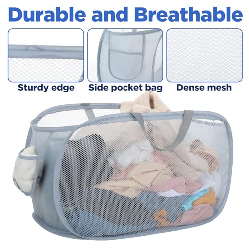 Foldable Laundry Basket Set of 4, Durable Mesh Material, Easy Carry Handles, Perfect for Home, Dorm, Travel - Beige, Navy, Black, Grey