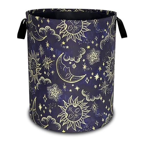 Celestial Sun Stars Moon Laundry Basket Foldable Oxford Cloth 18.9 x 16.5In - color: Sun Stars Moon