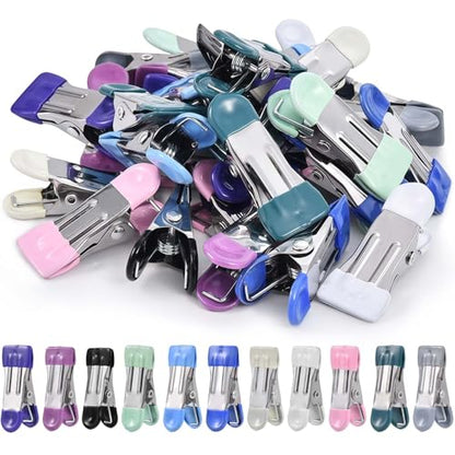 SenseYo 33 Pack Heavy Duty Clothes Pins 2.2 Inch Mini Chip Clips Bag Food Stainless Steel Clothes Pins with Rubber 11 Colors for Kitchen Photo Laundry Hanging Drying - size: 33