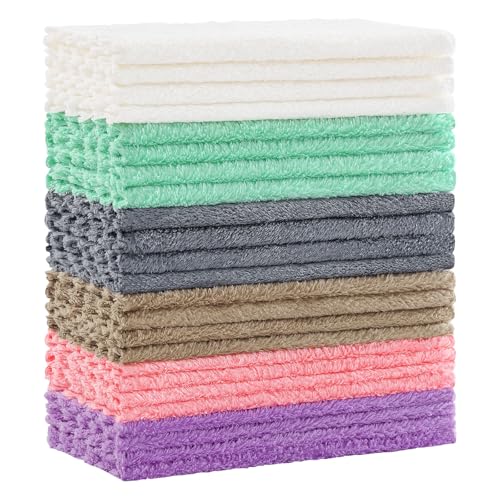 Kitinjoy 24 Pack Kitchen Cloths Dish Towels ，7" x 9" - color: Tan/Grey/Pink/Purple/Green/White, size: 7 X 9 inch- 24 Pack