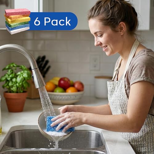 ARCLIBER 6 Pack Cellulose Scrub Sponges Non-Scratch Heavy Duty Kitchen - color: Multicolor, size: 6 Count (Pack of 1)