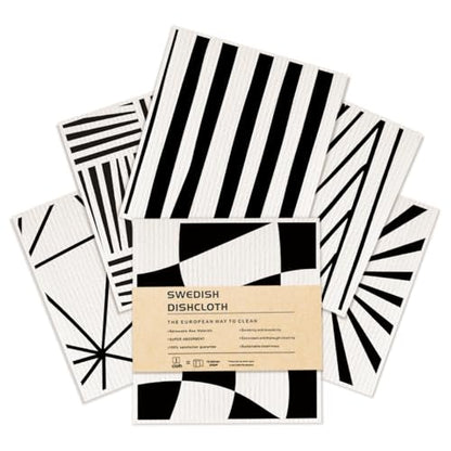 6 Pack Swedish Dishcloths Black White Geometric Kitchen Towels 03 - color: Multi 1523