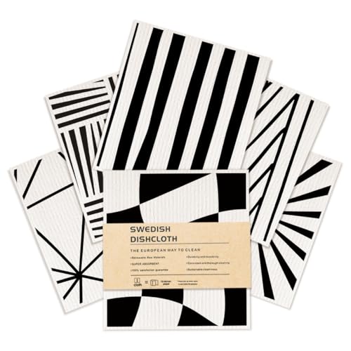6 Pack Swedish Dishcloths Black White Geometric Kitchen Towels 03 - color: Multi 1523