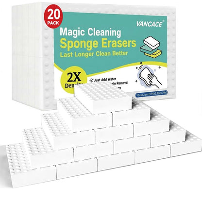 Magic Sponges Cleaning Eraser 20 Pack, 2X Compressed Melamine Sponge Cleaner, Melamine Foam All Purpose Cleaning Pads, Heavy Duty Stain Remover for Home Kitchen Bathroom Sneaker Car