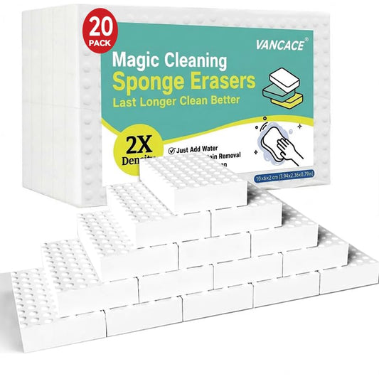 Magic Sponges Cleaning Eraser 20 Pack, 2X Compressed Melamine Sponge Cleaner, Melamine Foam All Purpose Cleaning Pads, Heavy Duty Stain Remover for Home Kitchen Bathroom Sneaker Car