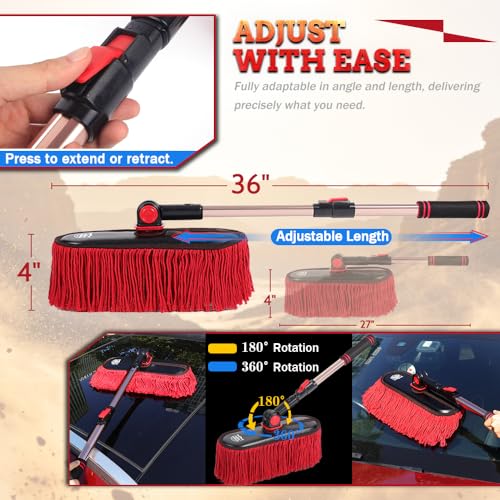 Exterior Car Duster & Brush Kit - Extendable，Wax Cotton - color: Light red