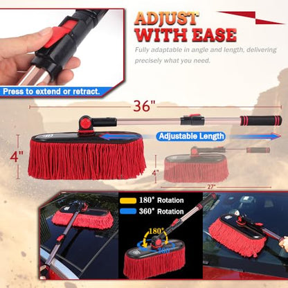 Exterior Car Duster & Brush Kit - Extendable，Wax Cotton - color: Light red