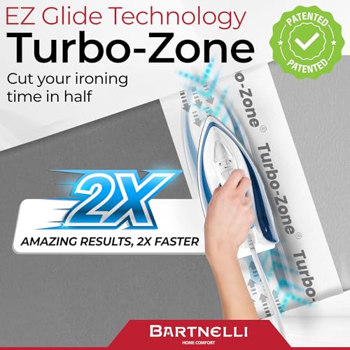 Bartnelli Ironing Board Cover and Pad, Made in Europe with New Patent Technology | 54x15 Iron Board Replacement Cover Featuring Park & Turbo Zone, Scorch Resistant 100% Cotton Thick Layered Top - color: Ultimate Gray