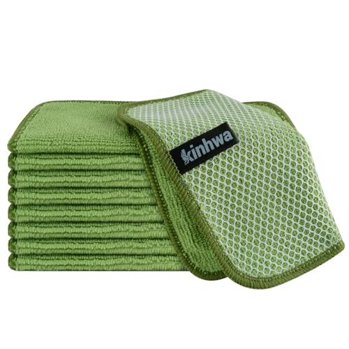 KinHwa Dish Cloths for Washing Dishes with Scrub Side, Microfiber Dish Rags - color: Green, size: 7inchx7inch