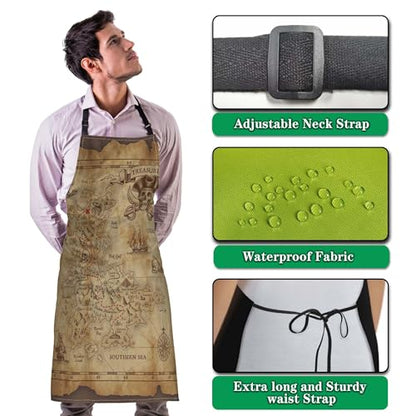 Baking Apron for Women Pirate Treasure Map Fun Aprons for Men for Kitchen Cooking Restaurant BBQ Painting Crafting 27” (W) x 31” (H), Waterproof Aprons - color: Pirate Treasure Map