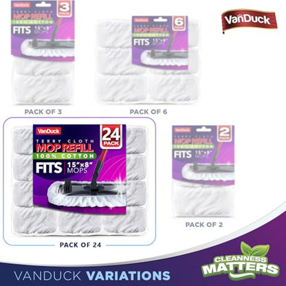 VanDuck 100% Cotton Terry Mop Pads 15x8 Inch, 72-Pack (Mop Not Included) - size: 24 Count (Pack of 3)