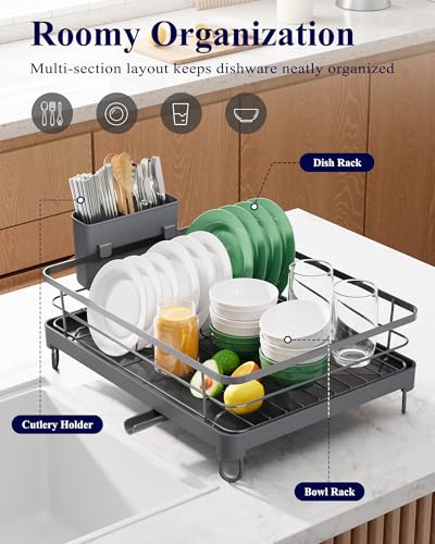Kitsure Dish Drying Rack for Kitchen Counter, 12.7''W x 16.7''L, Grey - color: Gray, size: 12.7''W x 16.7''L - 1 Tier