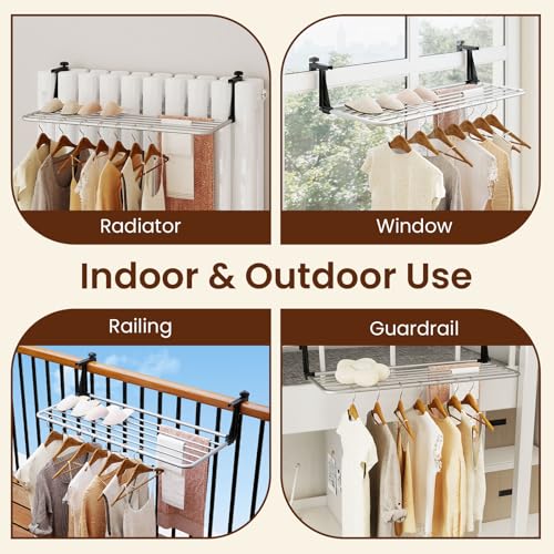 Giantex Portable Clothes Drying Rack, Aluminum Hanging Laundry Rack with Adjustable and Foldable Brackets, Radiator Airer, Indoor Outdoor Towel Rack for Balcony Railings, Windowsill (37" L) - size: 37"L