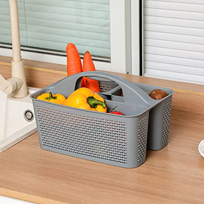 Plastic Portable Shower Caddy Basket with Handle, 3 Compartments, Grey - color: Grey
