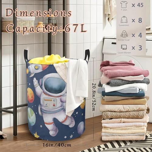 Cute Astronaut Laundry Basket with Handles,Planet Rocket Waterproof Clothes Organizer Bin Collapsible Storage Basket for Bedroom Bathroom Dorm Room 16" x 20.8" - color: Cute Astronaut Planet Rocket
