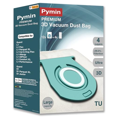 Pymin 12Pack TU/CO Vacuum Hoover Bags 4 Exhaust Filters for Guard L1/M1/S1 - size: B-12Pcs