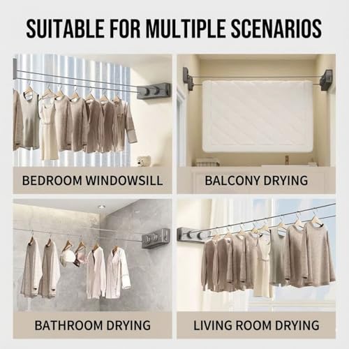 ROOM127 Wall-Mounted Double Retractable Clothesline, 16.4 Ft, Matte Black - color: Matte Black