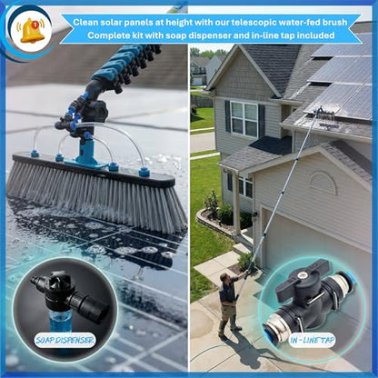 IGAD Solar Panel and Window Cleaning Kit with 24ft Extendable Pole, 2 Water Fed Brushes, 33ft Hose, Blue, 16 Inches, Nylon, Aluminum - size: 24ft Pole Kit