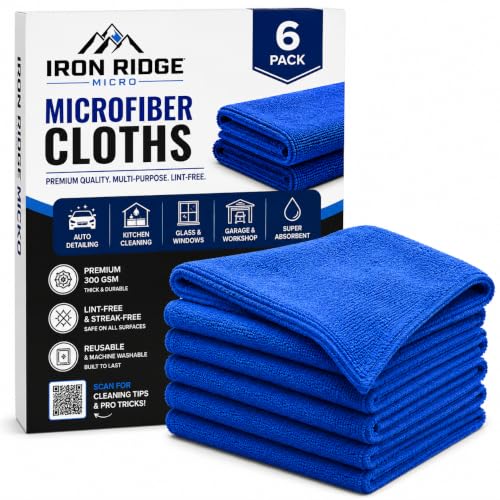Iron Ridge Microfiber Cleaning Cloths 6-Pack, Blue, 12x12, 300 GSM - color: Blue