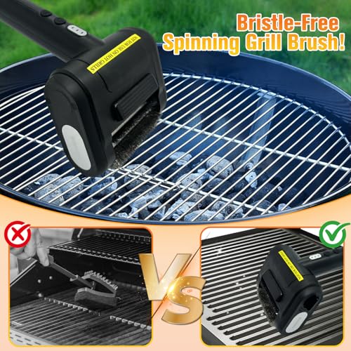 Electric Grill Brush Bristle for Outdoor, Grill Cleaning Brush Rechargeable BBQ Cleaner Brush Head,Safe Grill Brush with Scraper for Cast Iron Stainless-Steel Grates,Black