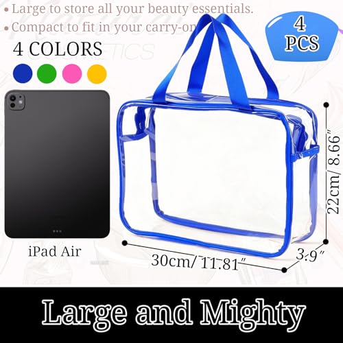 4 Packs Large Clear Toiletry Bag, Waterproof Clear Makeup Cosmetic Organizer Bags with Handle, Transparent Handbag with Zipper for Travel Airport Airline Vacation - color: Multicolor-2
