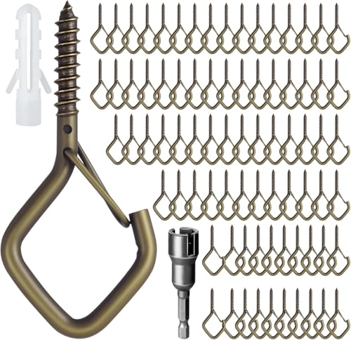 80 Pcs Outdoor Hooks for String Lights,Screw Hooks for Hanging Plants,Ceiling Hooks with Safety Buckle,Square Hanger for Wind Chimes,Bird Feeder,Lanterns,Christmas Decorations Bronze - color: Bronze, size: 80