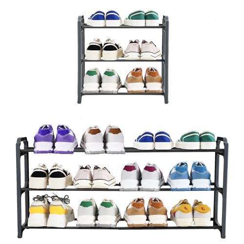 Happhom 3-Tier Expandable Shoe Organizer - Space Saver Shoe Shelf with Smart Design for Closet, Entryway and Small Spaces, Dark Grey (CSR-01) - style: CSR-01
