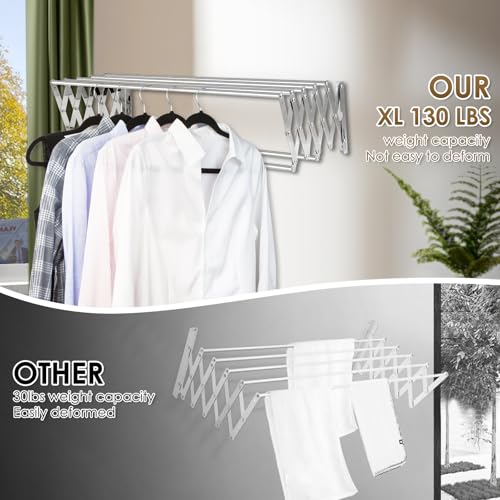 XL-31.5" Wall Clothes Drying Rack, Retractable Mounted Rack Silver - color: Silver