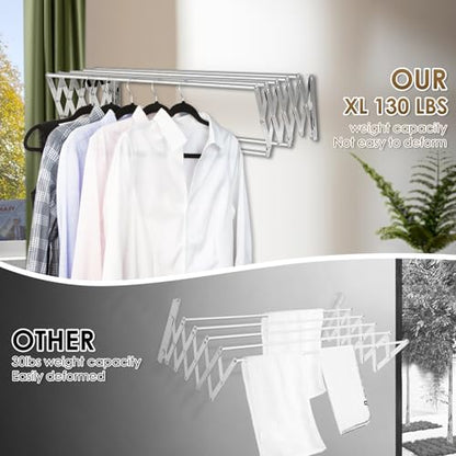 XL-31.5" Wall Clothes Drying Rack, Retractable Mounted Rack Silver - color: Silver