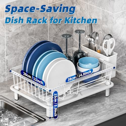 GAOKASE Dish Drying Rack, Stainless Steel-Dish Rack, (White-11 W x 15" L) - color: White