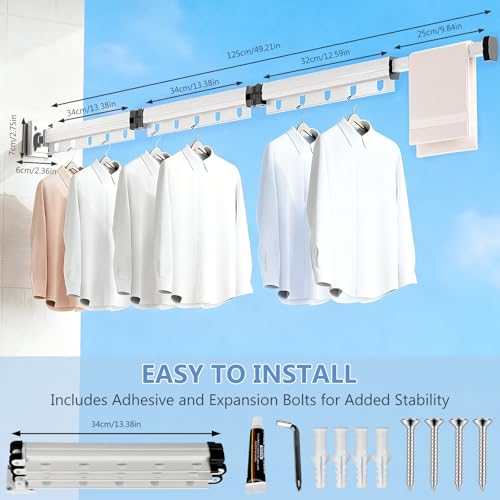 Clothes Drying Rack Wall Mounted, 3-Fold Space-Saving Drying Rack Clothing - color: White