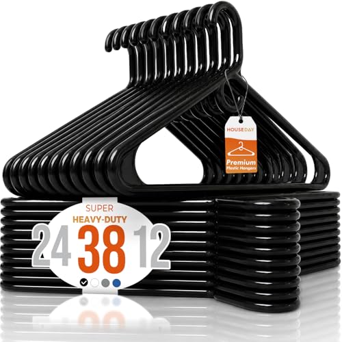 HOUSE DAY Heavy Duty Plastic Hangers 38 Pack - Thick Black Clothes Hangers - color: Black, size: 38 Pack