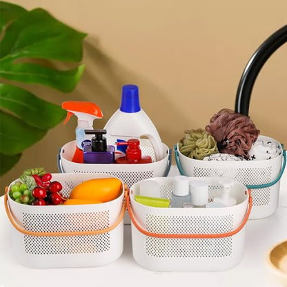 AVLA 4 Pack Portable Shower Caddy Basket, Plastic Storage Baskets with Handles, Drainage Toiletry Organizer Bin, Dorm Shower Tote Bag for Bathroom, Kitchen, Closet, Bedroom, College, Gym, Camp